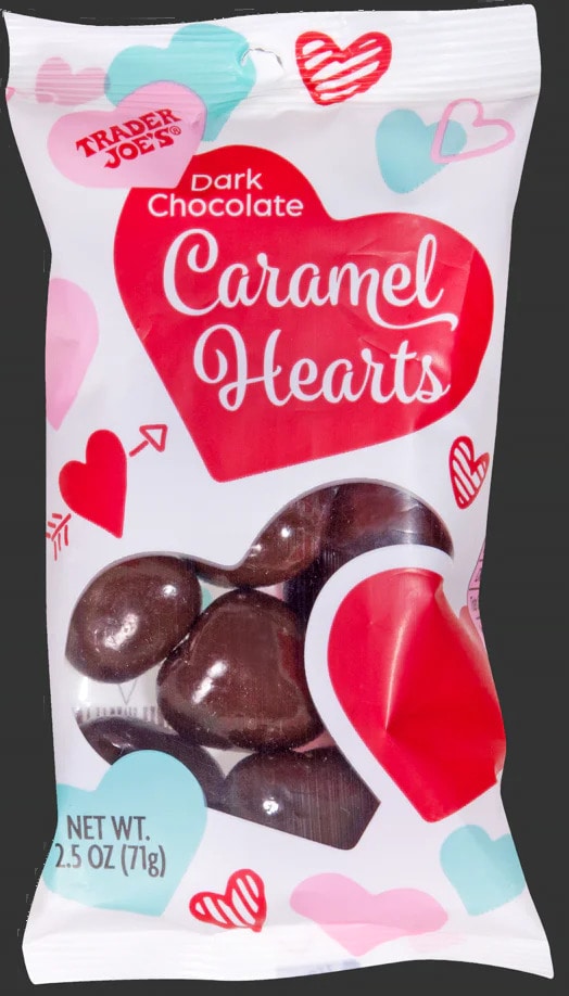 Trader Joe's February 2023 - dark chocolate caramel hearts