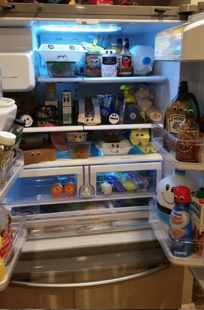 April Fools Pranks - smiley faces fridge