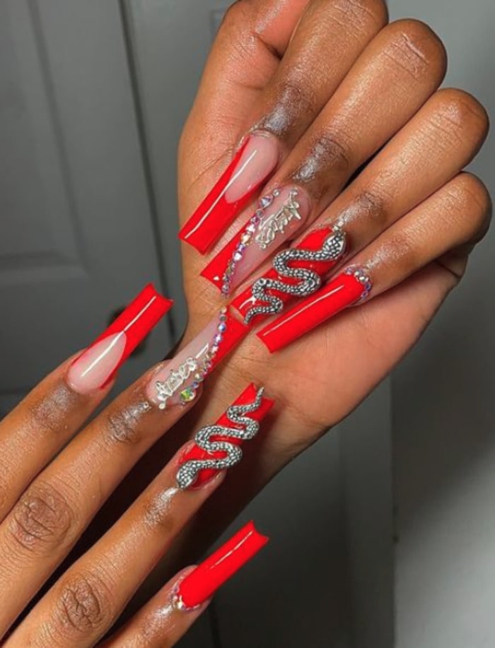Aries Nails - red with snakes