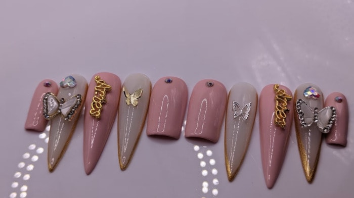 Aries Nails - light pink butterfly press ons