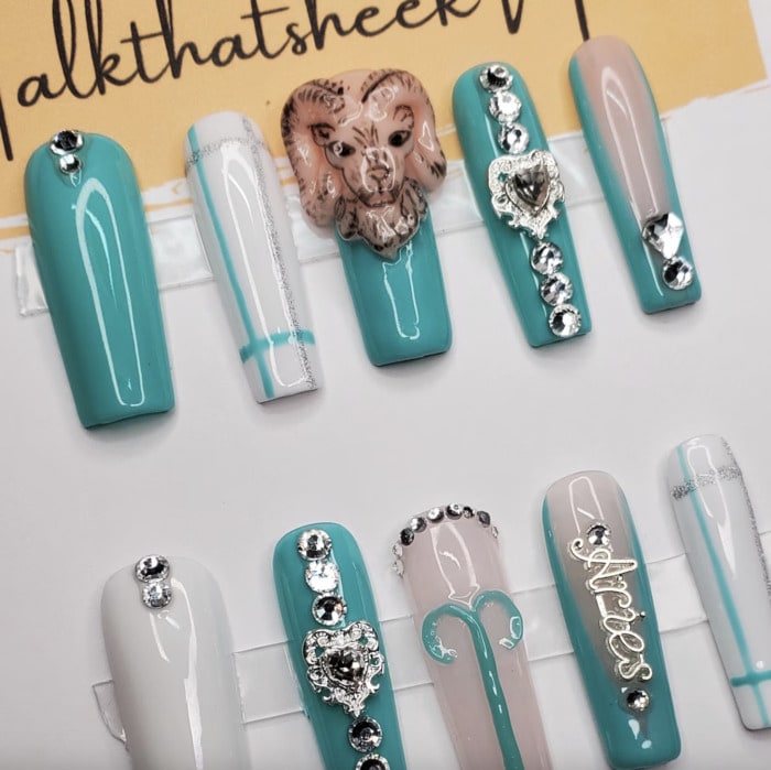 Aries Nails - teal ram press ons