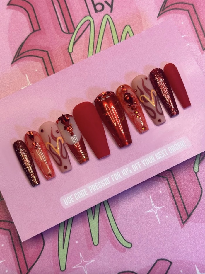 Aries Nails - fiery red press ons