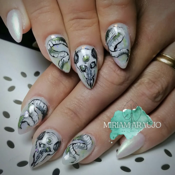 Aries Nails - hand painted ram design