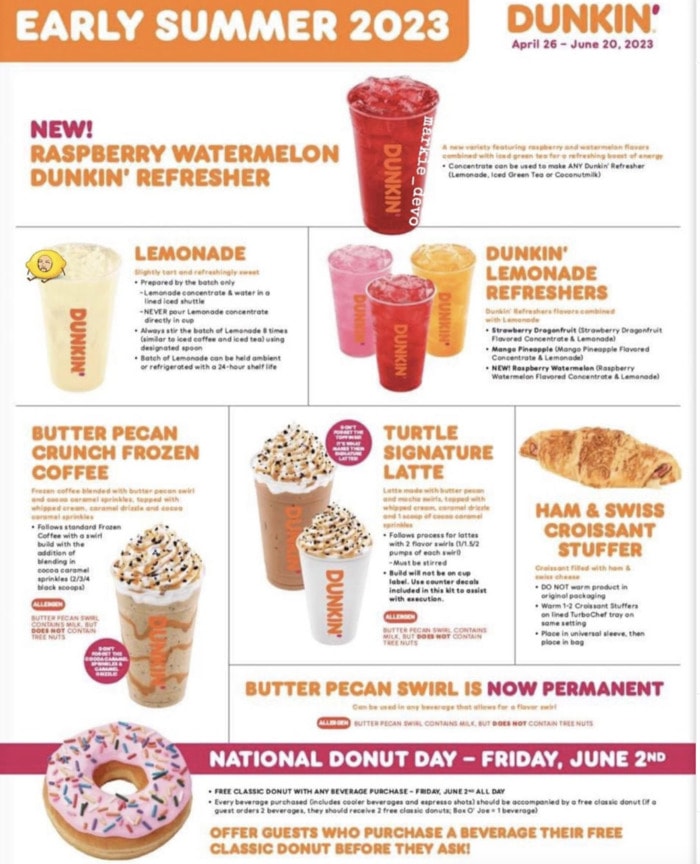 Dunkin Summer Menu 2023 - Early Summer