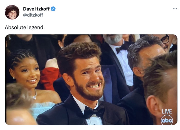 Oscars 2023 Memes and Tweets - Andrew Garfield Cringing
