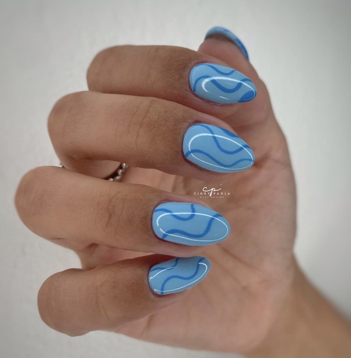 April Nails - blue squiggles