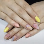 April Nails - yellow and peach negative polka dots
