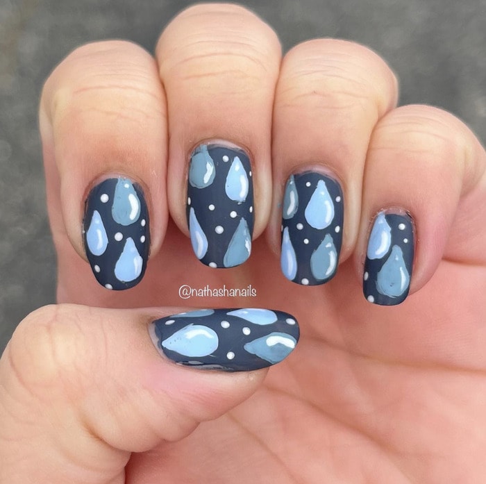 April Nails - blue raindrops