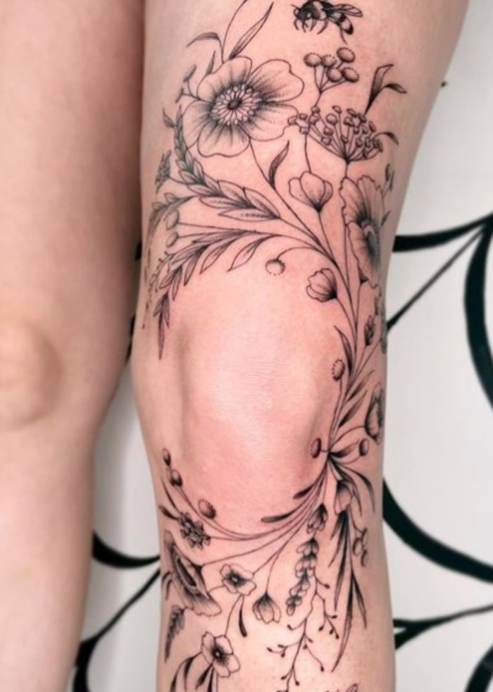 Flower tattoos- Wildflower Knee Wrap Tattoo