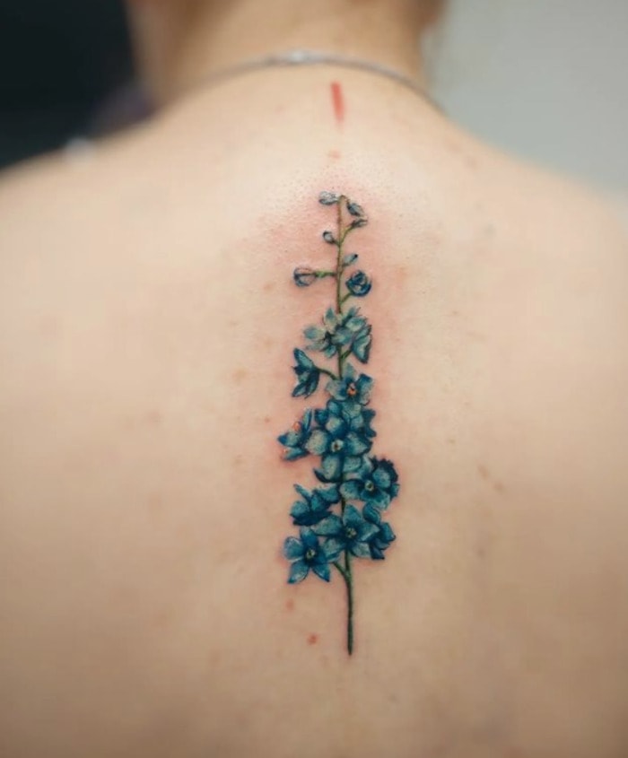 Flower tattoos- Larkspur Spine Tattoo