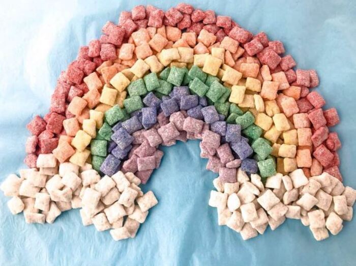 Rainbow desserts- Rainbow Puppy Chow