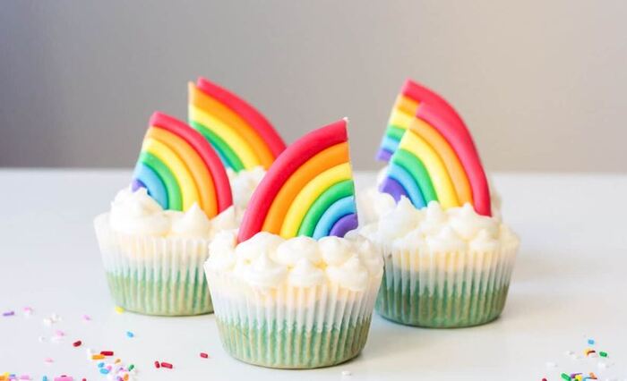 Rainbow desserts- Rainbow- Topped Cupcakes