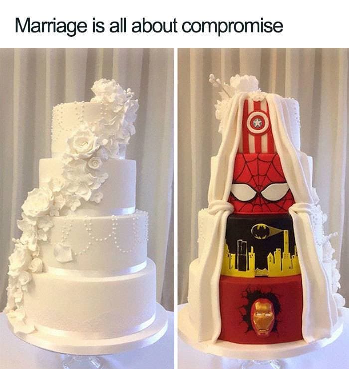 wedding memes - superhero wedding cake