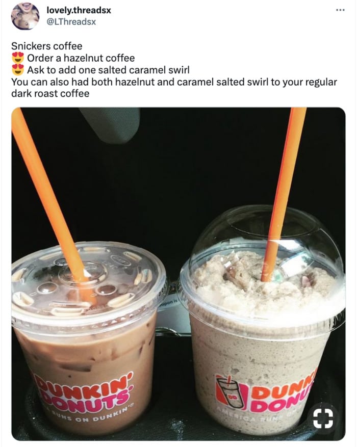 dunkin secret menu drinks - snickers coffee