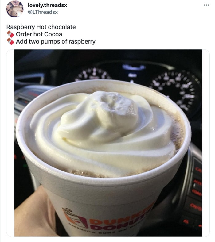 dunkin secret menu drinks - Raspberry Hot Chocolate