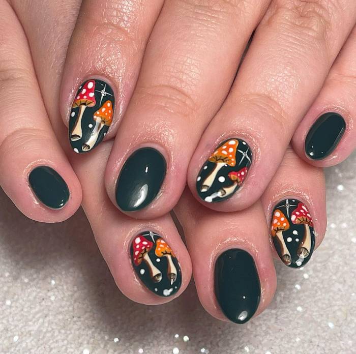 Short Nail Ideas - mushroom nails