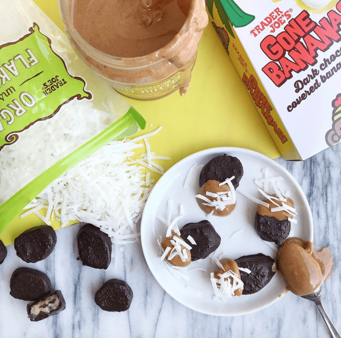 trader joe's dessert hacks - banana chocolate peanut butter bites