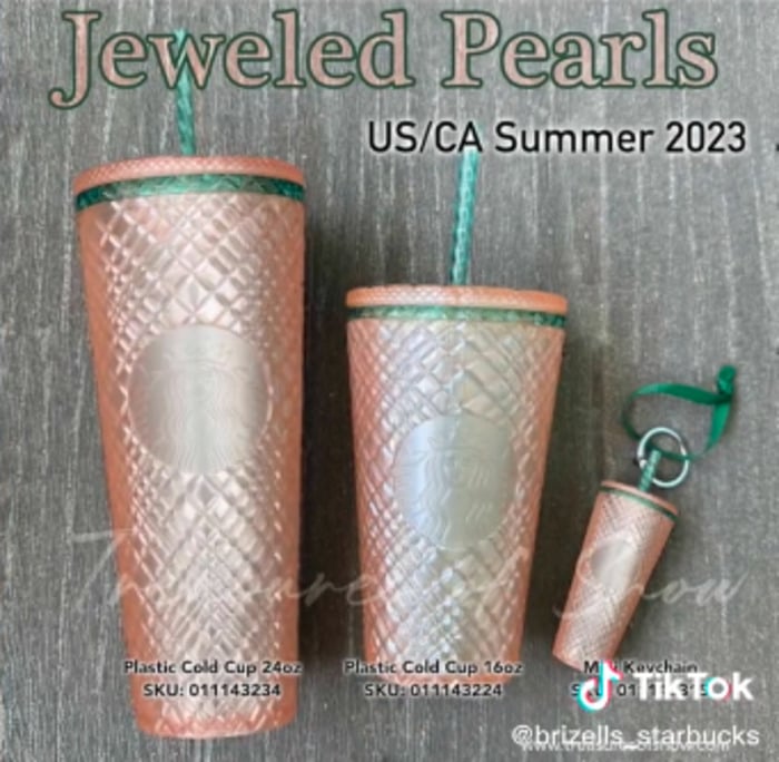 Starbucks Summer Cups Tumblers 2023 - Plastic Cold Cup Jeweled Pearl 16oz. and 24oz.