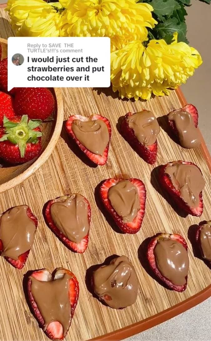 melted chocolate picnic hack tiktok - sliced strawberries