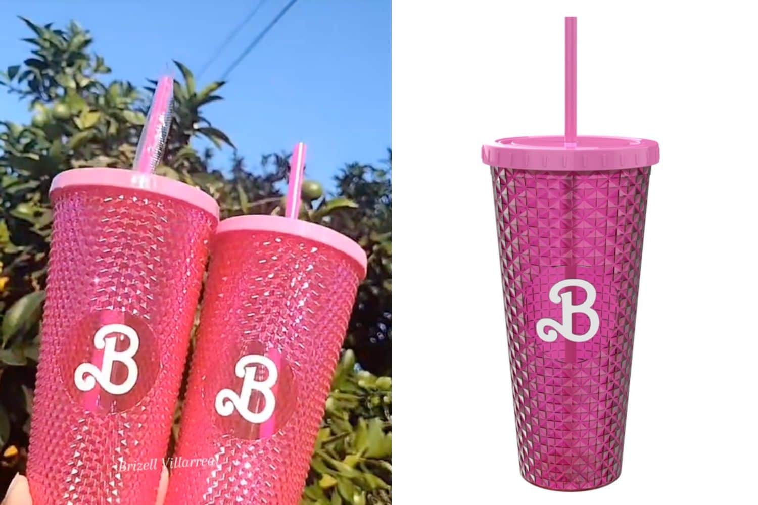 Hot Pink Studded Tumbler W/ Lid & Straw Barbie Hot Cold Coffee Cup