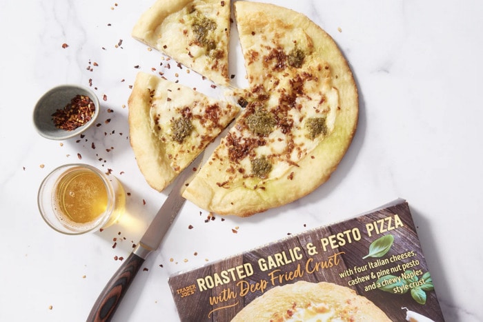 best trader joes pizzas ranked - roasted garlic and pesto pizza