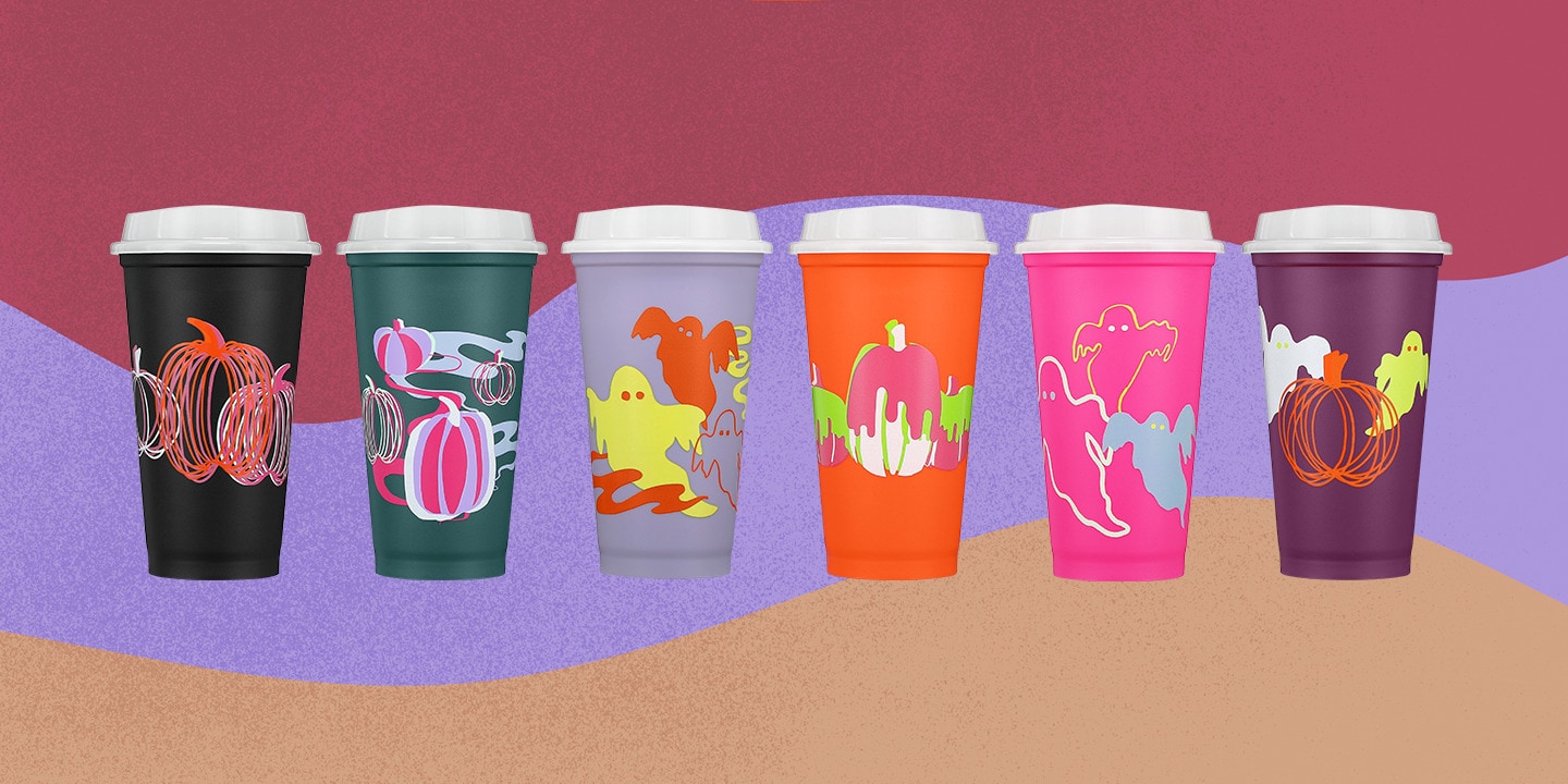 Starbucks Cold Cup Venti and Grande Starbucks Cups Retro Pumpkin Mouse Ears  Halloween Theme Pastel Color Tumbler 