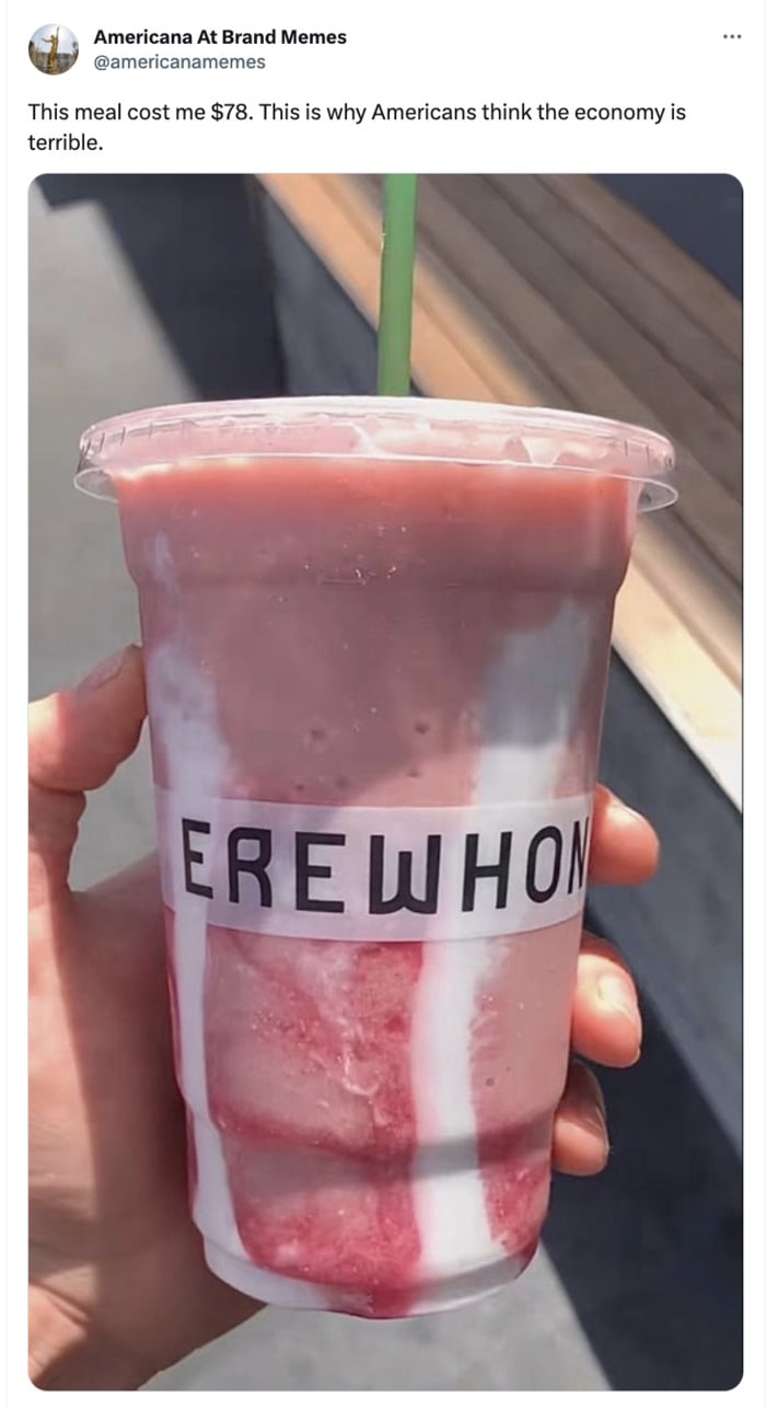 This Meal Cost Me $78 at the Newark Airport Memes - Erewhon smoothie