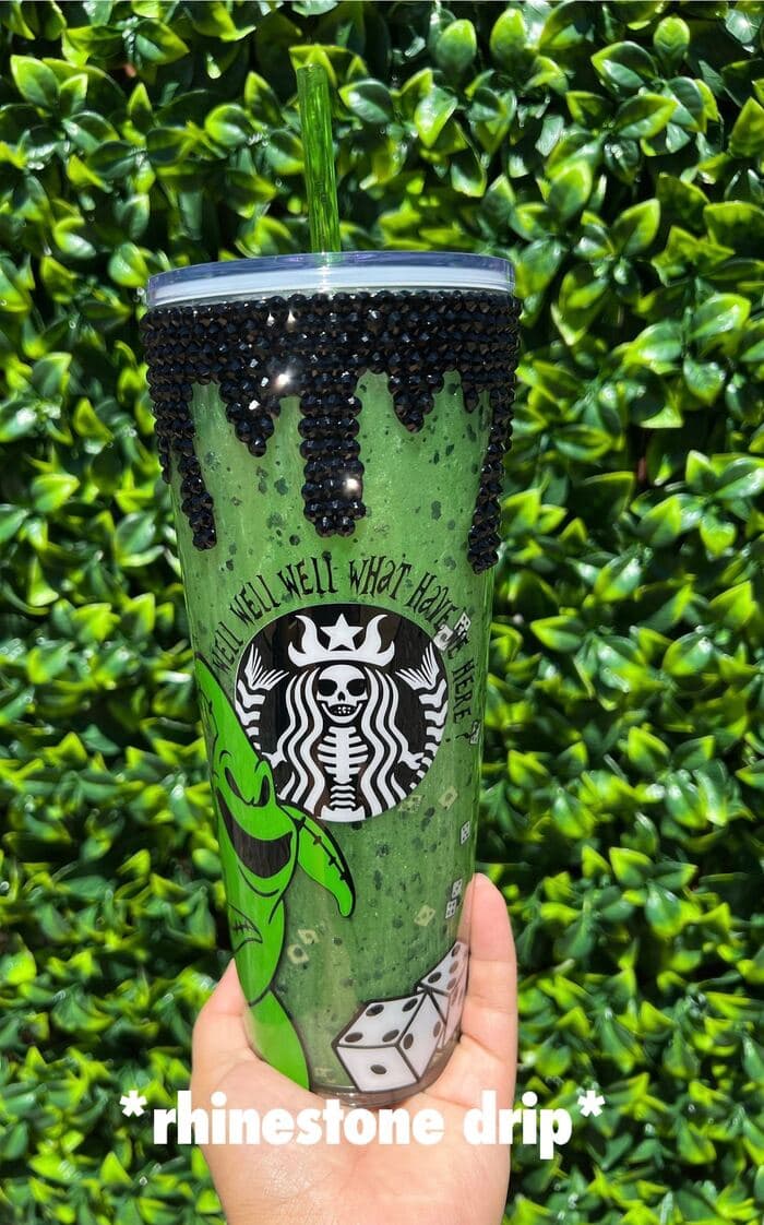 Starbucks Green Slime Tumbler - Oogie Boogie and Skeleton Siren Snowglobe Tumbler