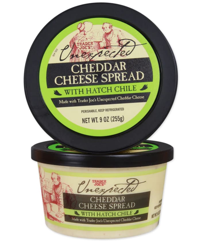 Trader Joes September 2023 - unexpected cheddar cheese spread with hatch chile
