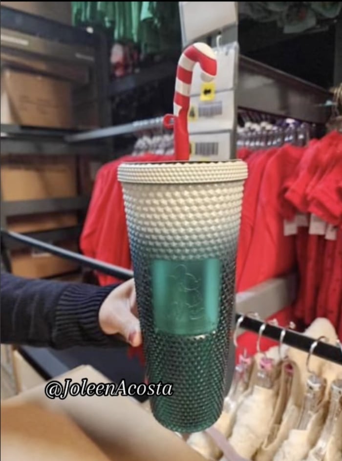 Disney Christmas Starbucks Cups 2023 - Bling Ombre Tumbler with Candy Cane Straw Topper