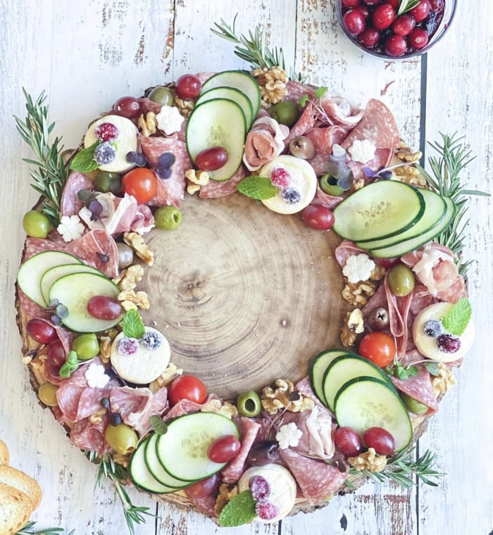 christmas charcuterie boards - Delicate Christmas Wreath Board