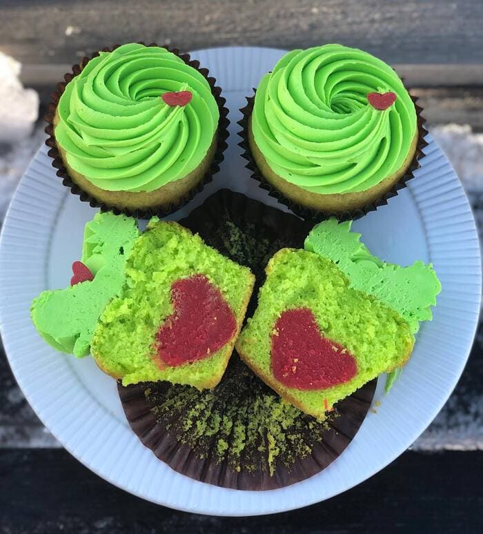 Grinch Cake Ideas - Hidden Heart Grinch Cupcakes
