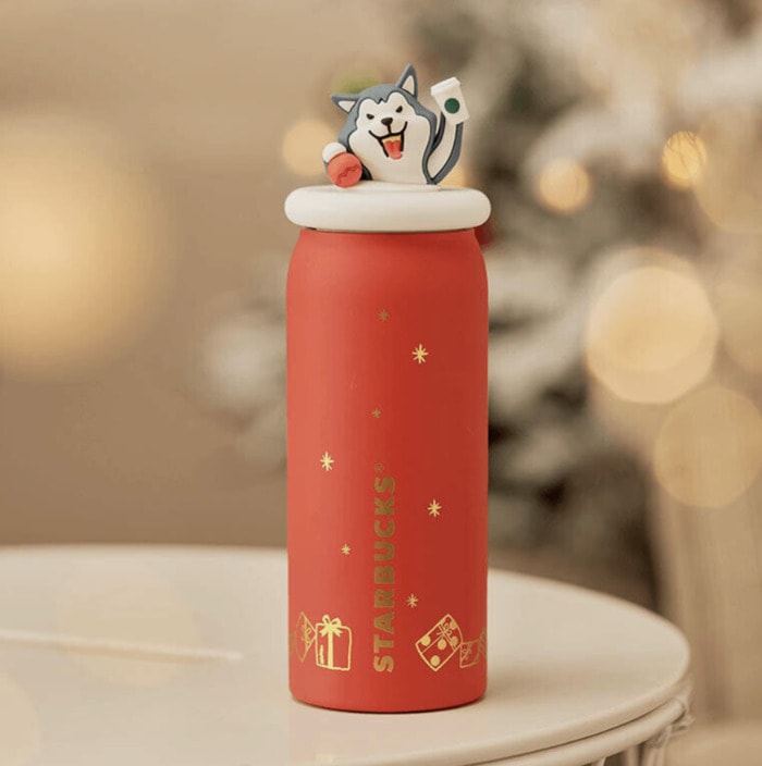 Starbucks Christmas Cups China 2023 - husky with red cup