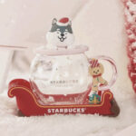 Starbucks Christmas Cups China 2023 - husky with sled gingerbread man and snowglobe