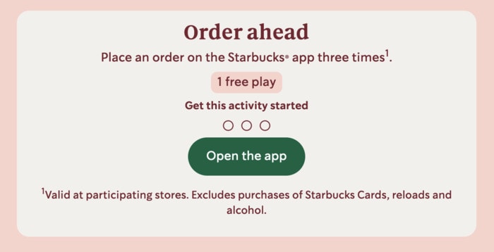 Starbucks for Life Game - Bonus Play Order Ahead