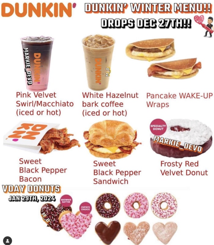 Dunkin's Winter Menu for 2024 Includes the Pink Velvet Swirl Let's