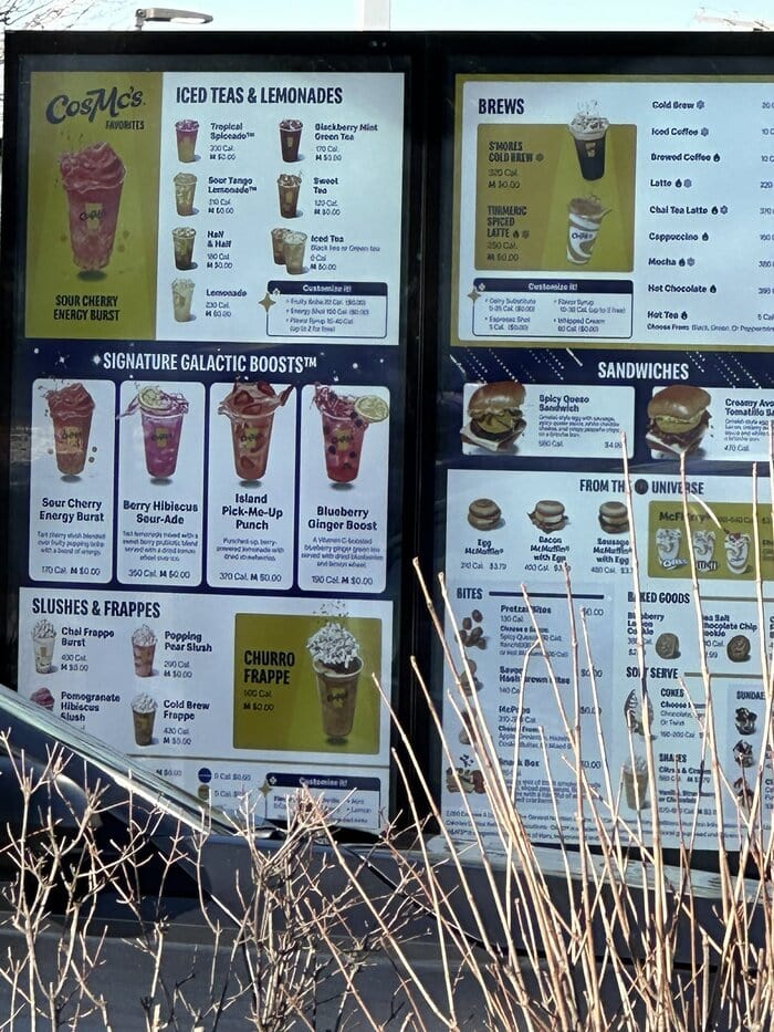 CosMc's Menu McDonald's Restaurant Spinoff - Drive Thru Digital Menu