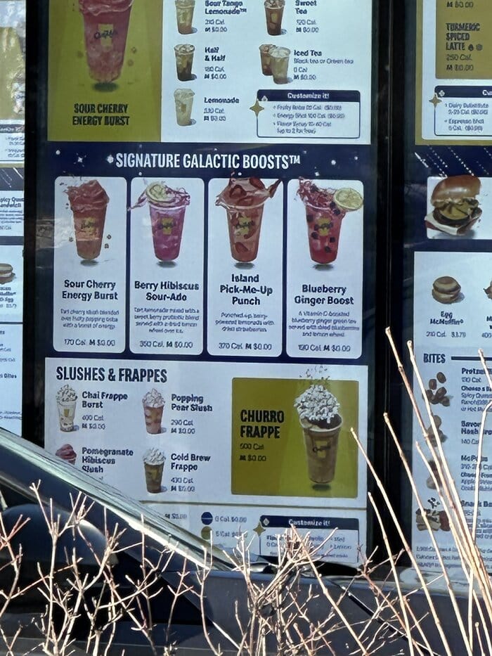 CosMc's Menu McDonald's Restaurant Spinoff - Galactic Boosts and Frappes