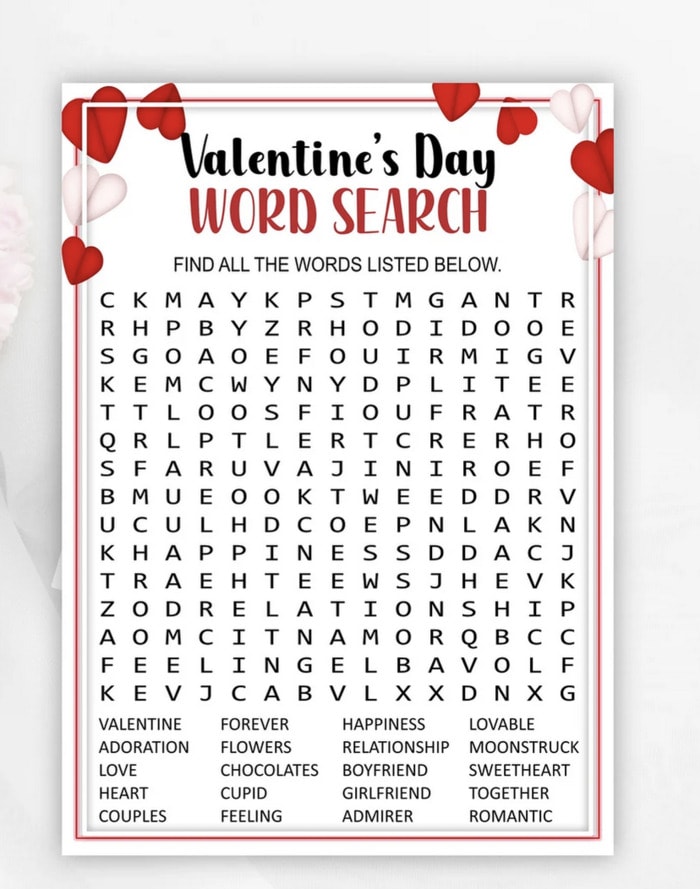 Valentine's Day Games for Adults - Word Search