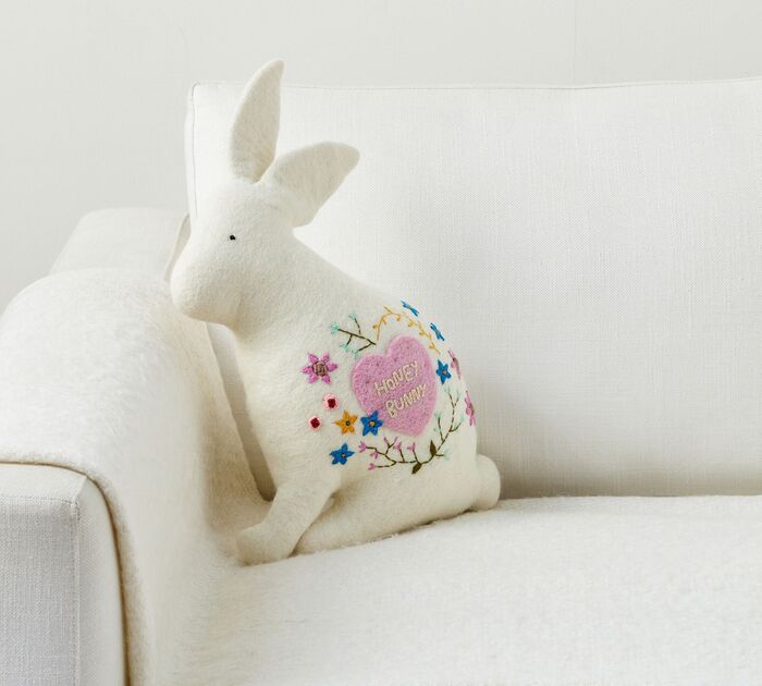 Best Valentine's Day Decor - Honey Bunny Embroidered Shaped Pillow