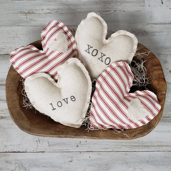 Best Valentine's Day Decor - Set of Four Linen Cloth Fabric Hearts