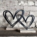 Best Valentine's Day Decor - Set of Two Wire Brushed Metal Heart Stands