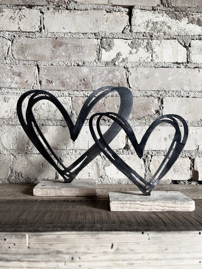 Best Valentine's Day Decor - Set of Two Wire Brushed Metal Heart Stands