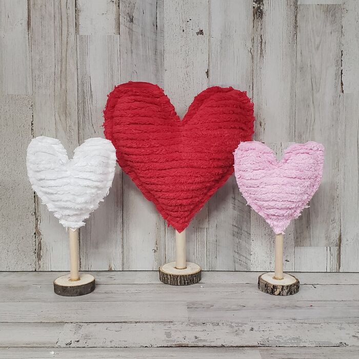 Best Valentine's Day Decor - Chenille Hearts on Wooden Stands
