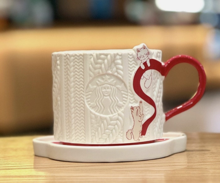 Starbucks Cat Cups 2024 - knitted sweater cat mug