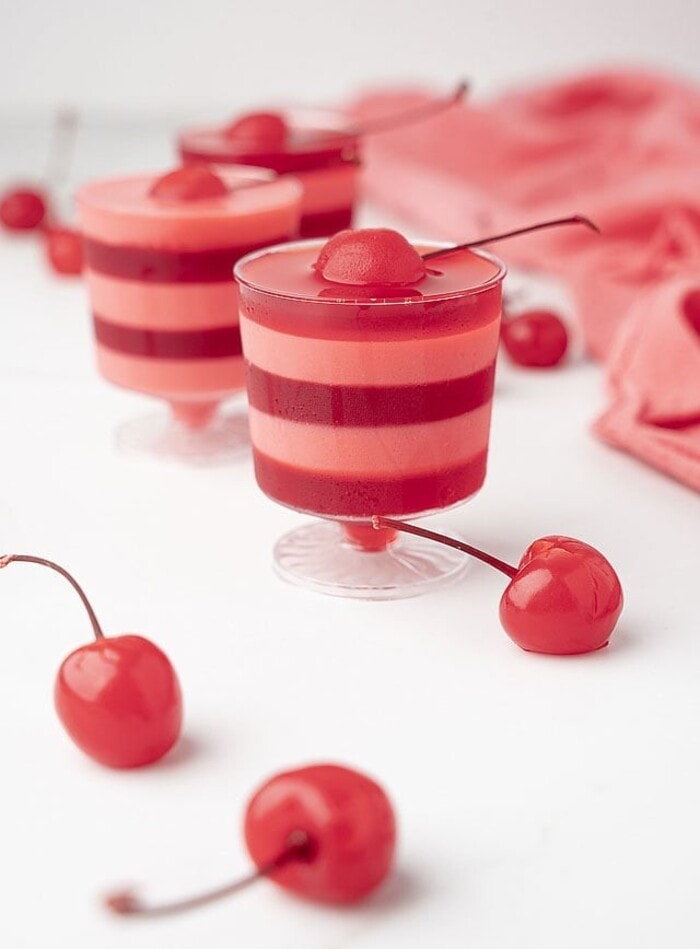Valentine's Day Cocktails - Cherries and Cream Layered Jello Shots