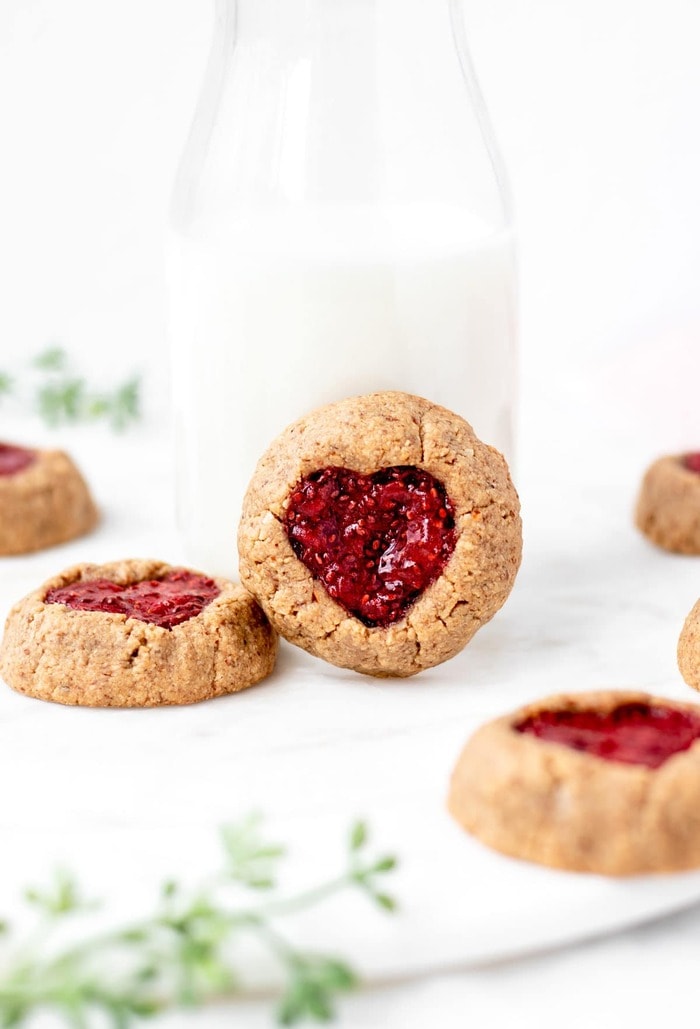 Valentine's Day Cookies - Healthy Jam Heart Thumbprint Cookies