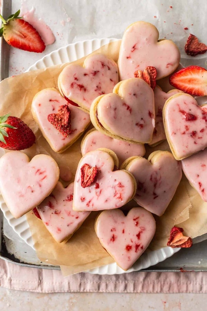 Valentine's Day Cookies - Heart-Shaped Strawberry Shortbread Cookies