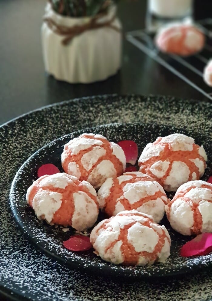 Valentine's Day Cookies - Rose Milk Crinkle Cookies