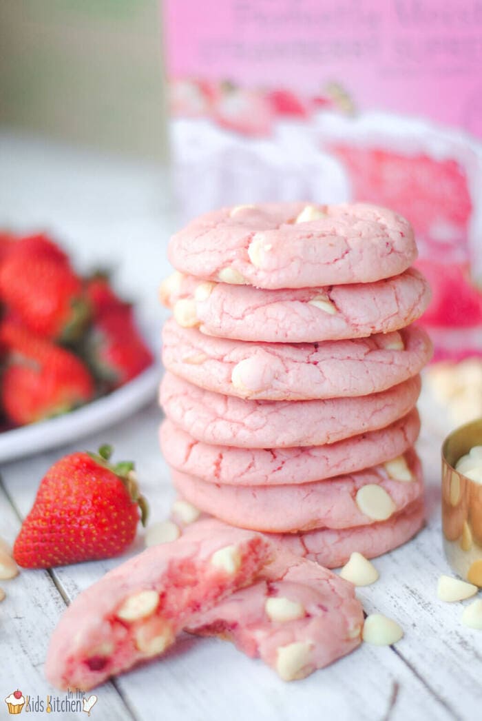 Valentine's Day Cookies - Pink Strawberry Cake Mix Cookies